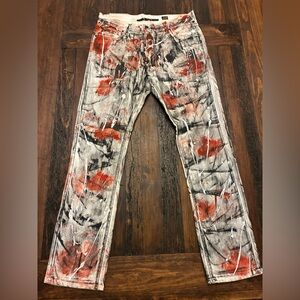 Artistic Red and Black Men's Straight Jeans